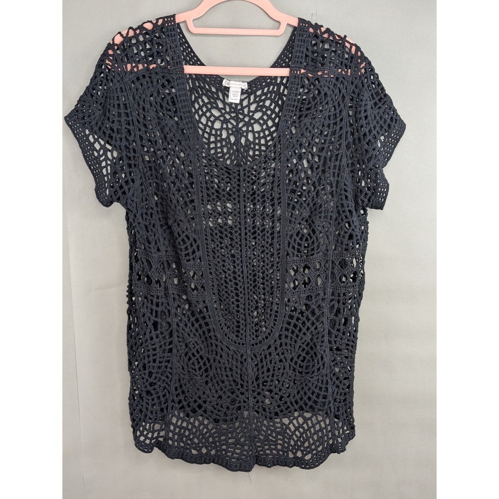 Cato Womens Crochet Open Knit Top 22/24W Black Boho Beach Whimsigoth Witchy Boho